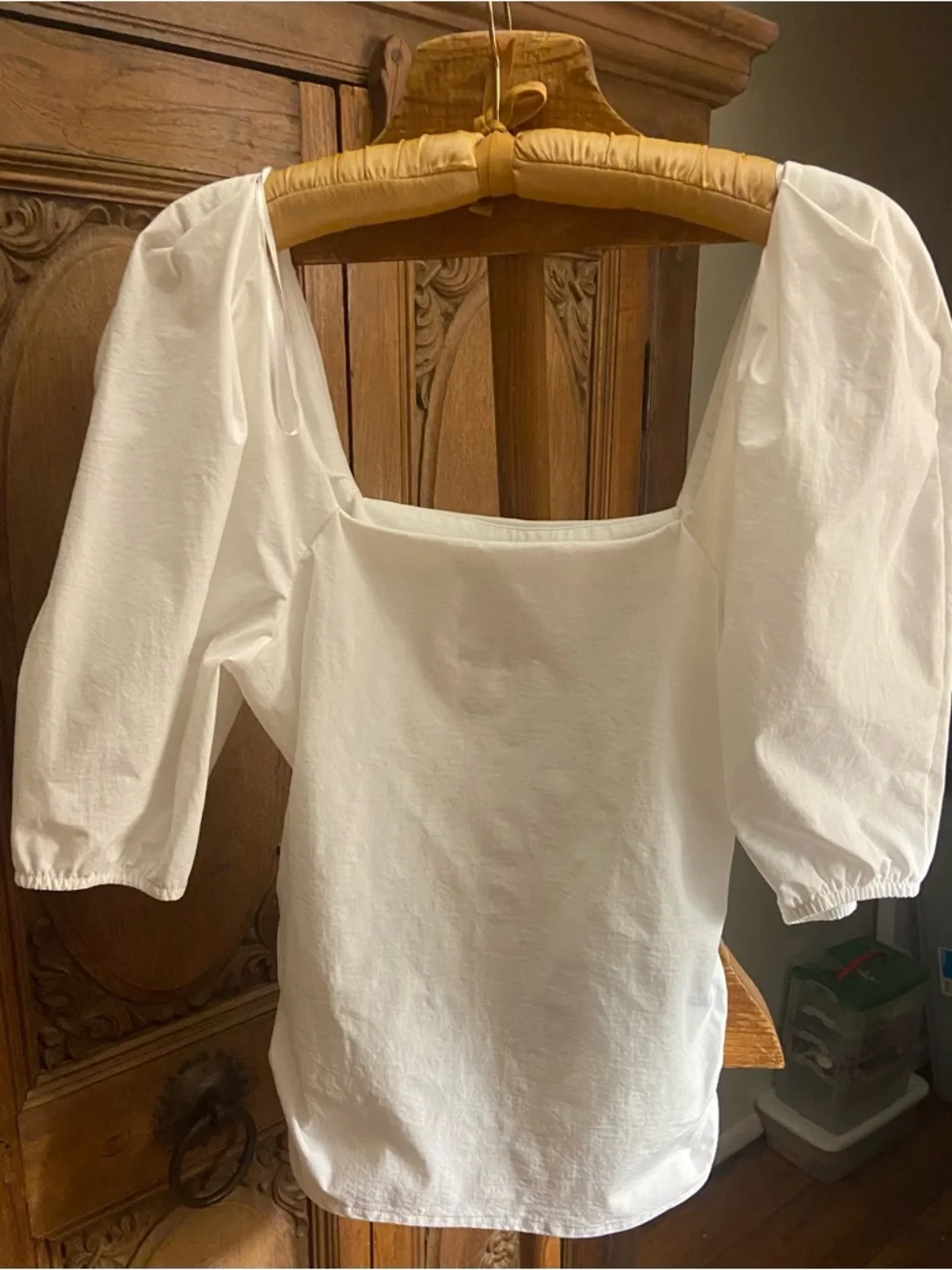 ZARA White Puff-Sleeve Square Neck Top, M